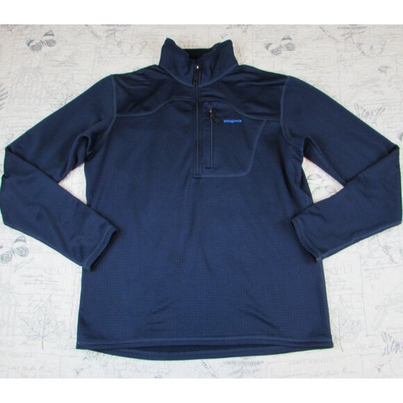 Patagonia R1 Pullover Fleece Men’s Navy Blue Polartec Regulator Grid Half Zip L - Picture 1 of 6